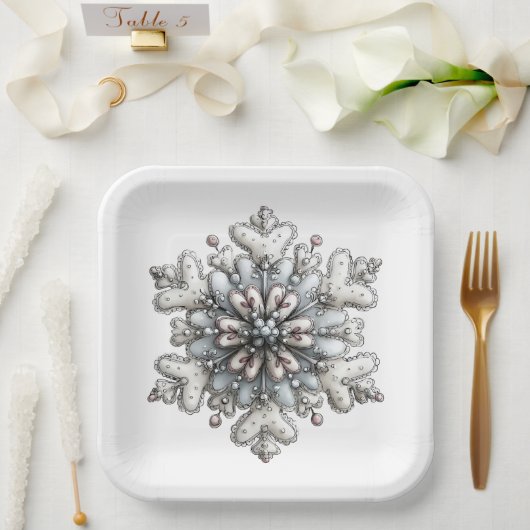 WHITE AND SILVER CHRISTMAS WINTER SNOWFLAKES PAPPTELLER (Hochzeit)