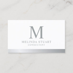 White and Silver elegante Monogram Business Card Visitenkarte