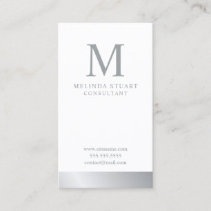 White and Silver elegante Monogram Business Card Visitenkarte