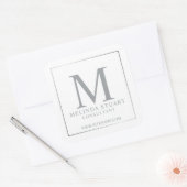 White and Silver Elegante Monogram Business Quadratischer Aufkleber (Umschlag)