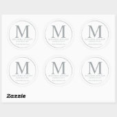White and Silver Elegante Monogram Business Runder Aufkleber (Blatt)