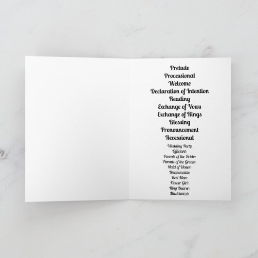 White and Silver Lace and Pearls on Satin Program Karte (Innenseite)