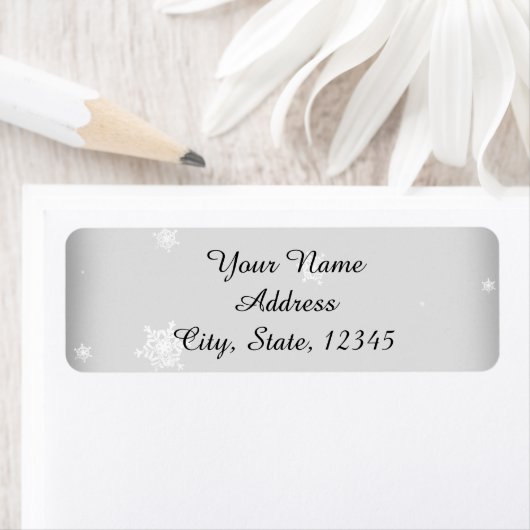 White and Silver Snowflake Wedding Label (Insitu)