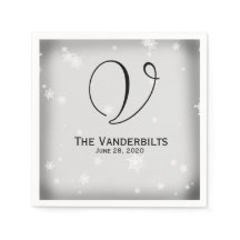 White and Silver Snowflake Wedding Napkins