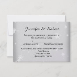 White and Silver Snowflake Wedding Response Card RSVP Karte