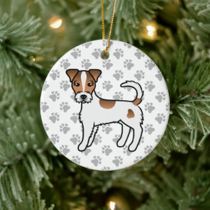 White and Tan Rough Coat Parson Russell Terrier Keramik Ornament