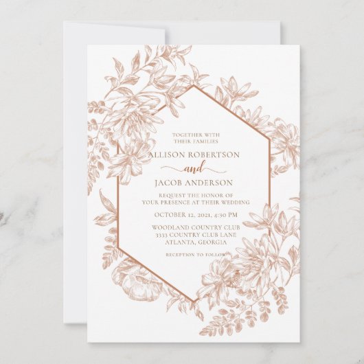 White and Terra Cotta Geometric Floral Wedding Einladung (Vorderseite)