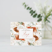 White and Terracotta Wedding RSVP Postcard Postkarte (Stehend Vorderseite)