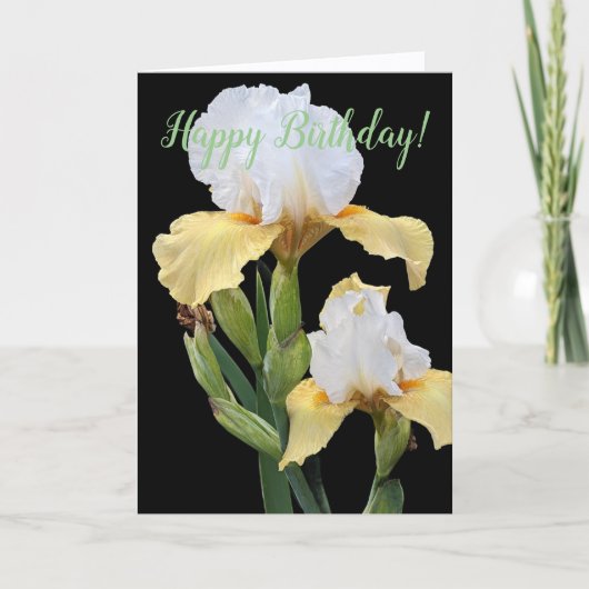 White and Yellow Irises Floral Birthday Karte (Vorderseite)