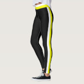 White and Yellow Side Stripe Black Sports Leggings (Links)