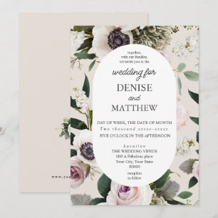 White Anemone auf Cameo Beige Wedding Einladung