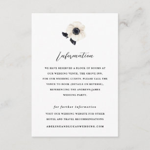 White Anemone Blume Hotel Informationen Hochzeit Begleitkarte