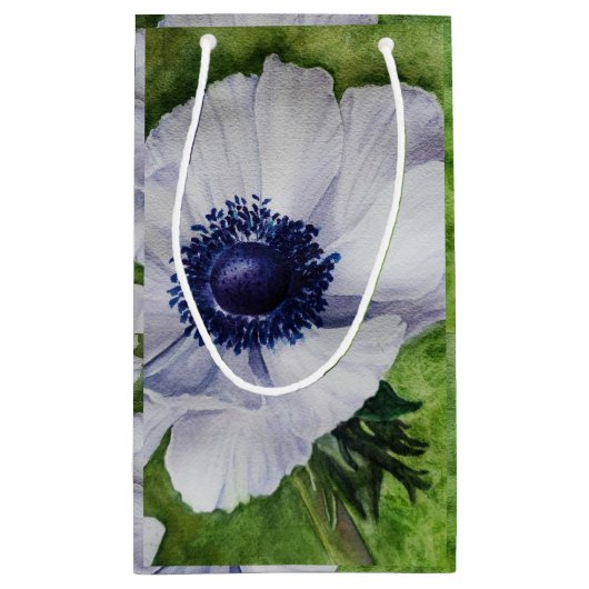 White Anemone Blume mit Navy Blue Center Kleine Geschenktüte (Rückseite)