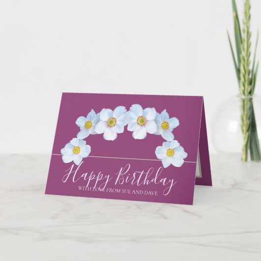 White Anemone Botanical Elegant Happy Birthday Karte (Vorderseite)