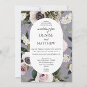 White Anemone über Lavender Gray Wedding Einladung (Vorderseite)