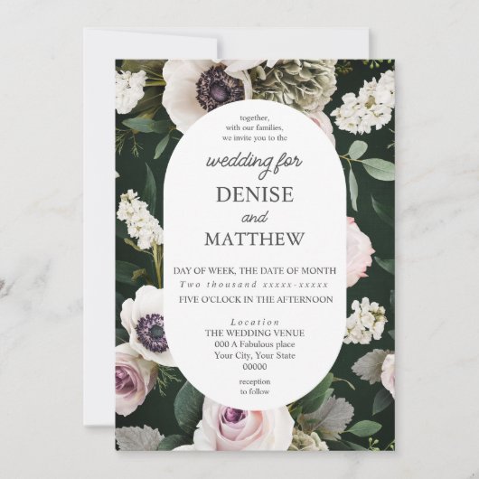 White Anemone über SmaragdWedding Einladung (Vorderseite)