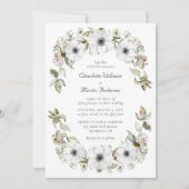 White Anemone Wreath Watercolor Boho Wedding Einladung (Vorderseite)