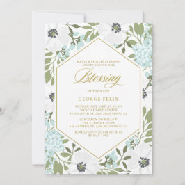 White Anemones Blue Floral Baby Segen Einladung