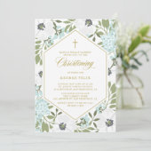 White Anemones Blue Floral Boy Christening Einladung (Stehend Vorderseite)