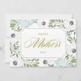 White Anemones Blue Floral Happy Mother Day Karte