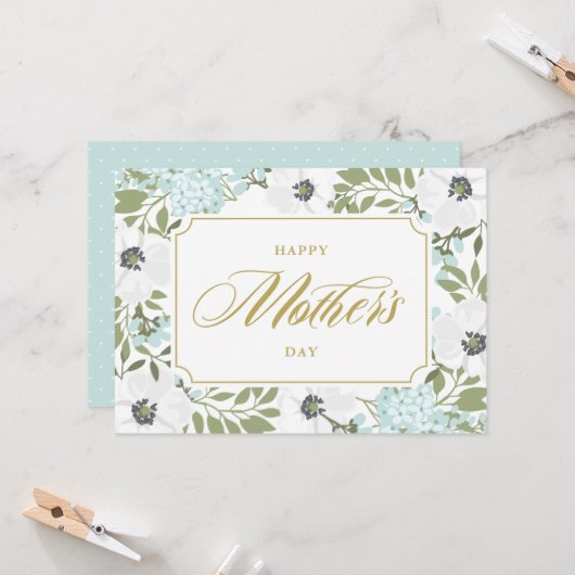 White Anemones Blue Floral Happy Mother Day Karte (Vorderseite/Rückseite Beispiel)