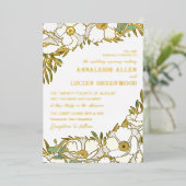 White Anemones Gold Foil Line Hochzeit Folieneinladung (Stehend vorne)