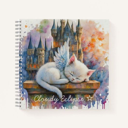 White Angel Kitten Watercolor Spiral Notebook Notizblock (Vorderseite)