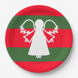 White Angel Wings Red Dark Green Stripes Holiday Pappteller