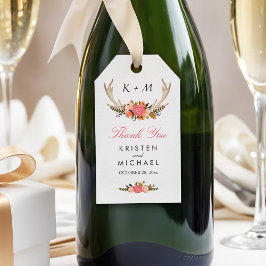 White Antler Rustic Floral Wedding Vielen Dank Geschenkanhänger