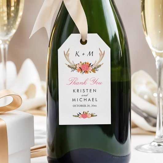 White Antler Rustic Floral Wedding Vielen Dank Geschenkanhänger