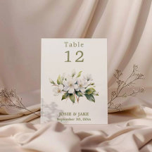 White apple blossom flower Table Number sign