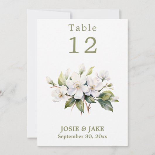 White apple blossom flower Table Number sign Einladung (Rückseite)