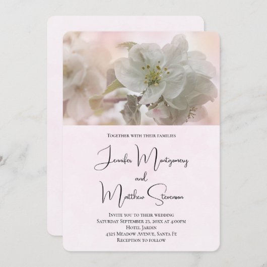 White Apple Blossom Foto Hochzeit Einladung (Vorne/Hinten)