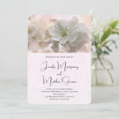 White Apple Blossom Foto Hochzeit Einladung (Stehend Vorderseite)