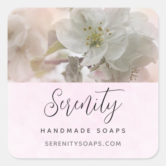 White Apple Blossom Fotogeschäft Quadratischer Aufkleber (Vorderseite)