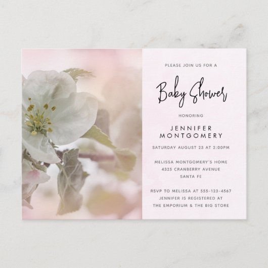 White Apple Blossom Fotograf Babydusche Einladungspostkarte (Vorderseite)