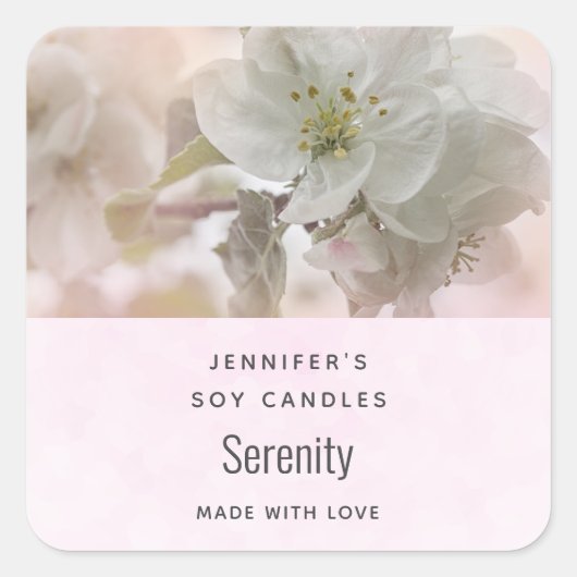 White Apple Blossom Fotokerze Biz Quadratischer Aufkleber (Vorderseite)