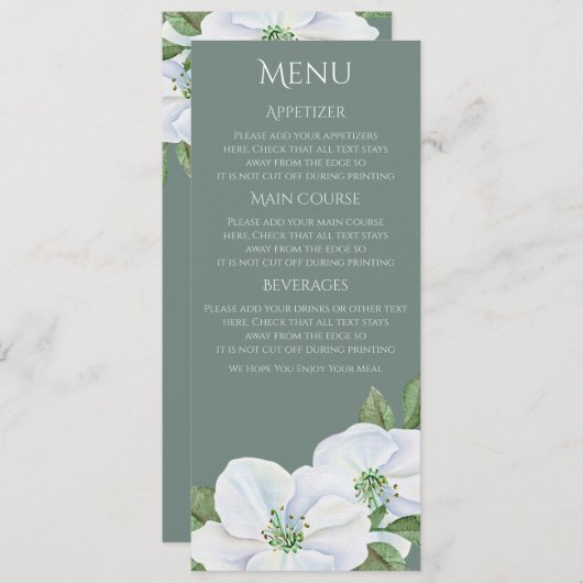 White Apple Blossom Menu Wedding Einladung (Vorne/Hinten)