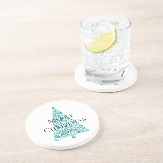 White Aqua Blue Christmas Tree Getränkeuntersetzer (Seite)