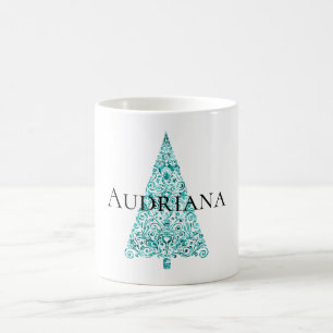 White Aqua Blue Christmas Tree Kaffeetasse