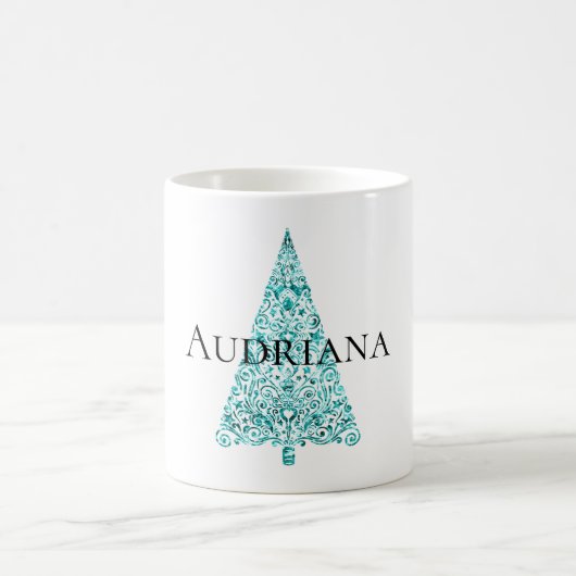 White Aqua Blue Christmas Tree Kaffeetasse (Mittel)