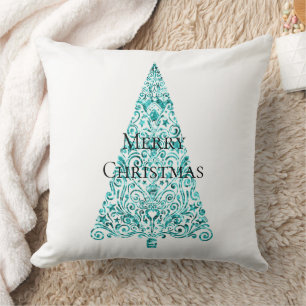 White Aqua Blue Christmas Tree Kissen