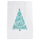 White Aqua Blue Christmas Tree Mittlere Geschenktüte (Rückseite)