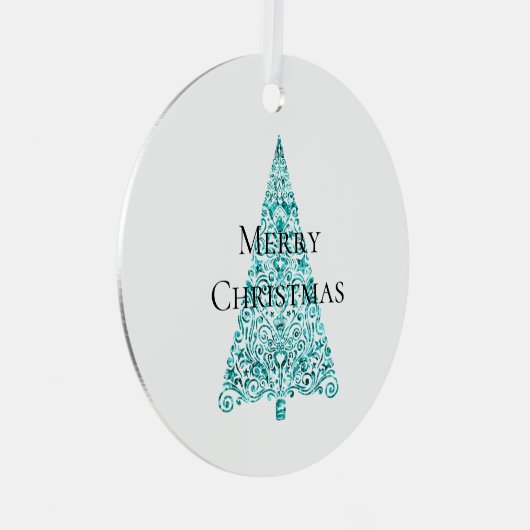 White Aqua Blue Christmas Tree Ornament Aus Metall (Vorderseite Rechts)