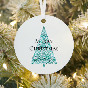 White Aqua Blue Christmas Tree Ornament Aus Metall