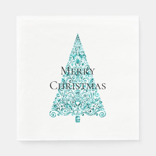 White Aqua Blue Christmas Tree Serviette (Vorderseite)