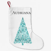 White Aqua Blue Sparkle Kleiner Weihnachtsstrumpf (Vorderseite)