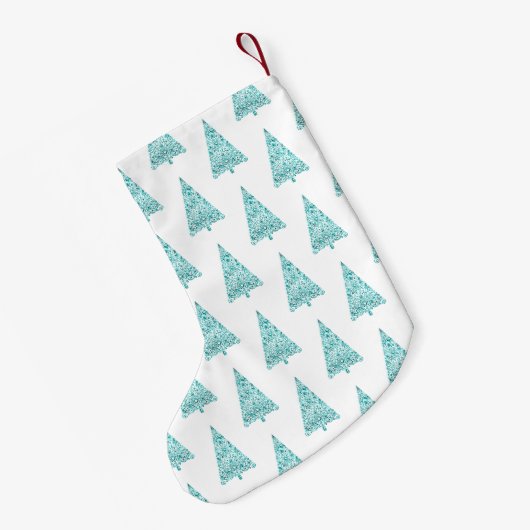 White Aqua Blue Sparkle Kleiner Weihnachtsstrumpf (Rückseite (Hängend))