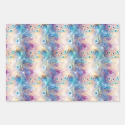 White Aqua Gold Peacock Feathers Geschenkpapier Set (Vorderseite 3)