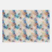 White Aqua Gold Peacock Feathers Geschenkpapier Set (Vorderseite)